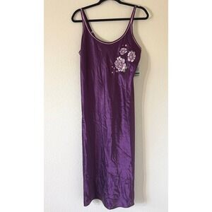 NWT Morgan Taylor Intimates Purple Satin Embroidered Nightgown Deep Wine Boudoir